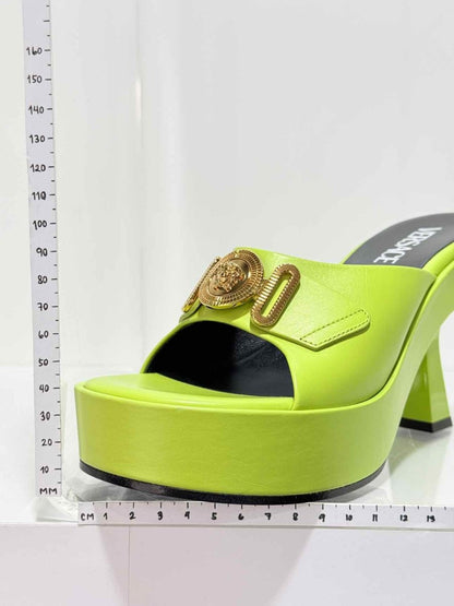 Pre-loved VERSACE Medusa Biggie Neon Green Size EU 38 Mules at Reems Closet