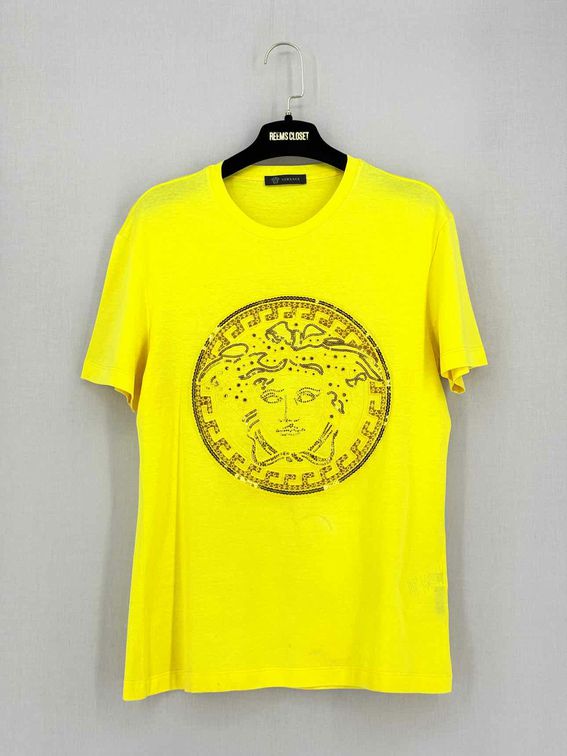 Pre-loved VERSACE Medusa Logo Yellow Size XSmall T-shirt at Reems Closet