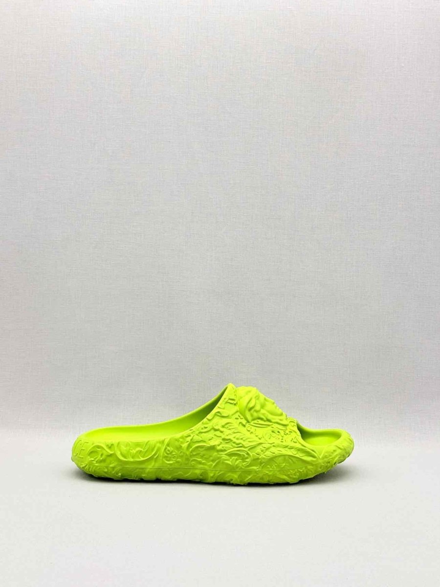 Pre-loved VERSACE Medusa Neon Green Size EU 43 Slides at Reems Closet