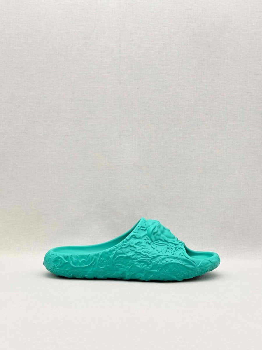Pre-loved VERSACE Medusa Turquoise Size EU 43 Slides at Reems Closet