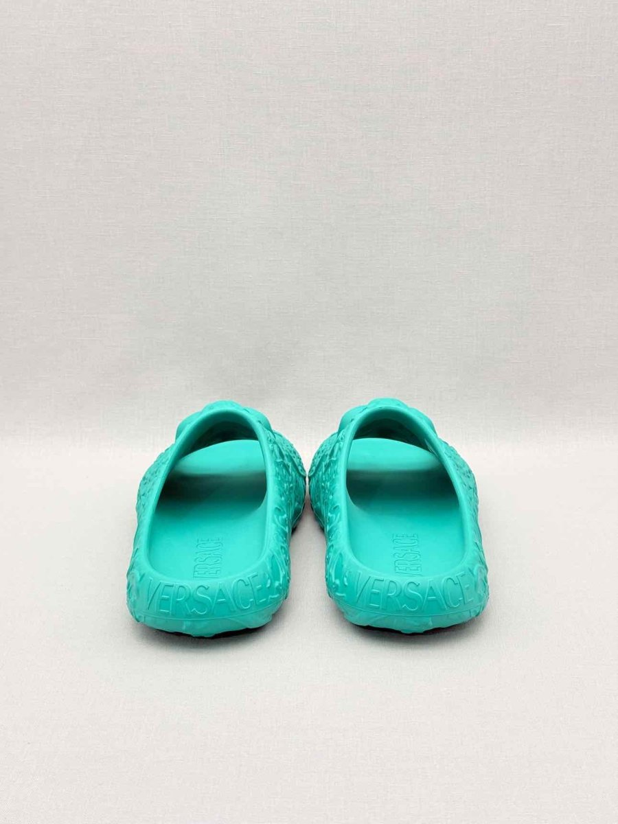 Pre-loved VERSACE Medusa Turquoise Size EU 43 Slides at Reems Closet