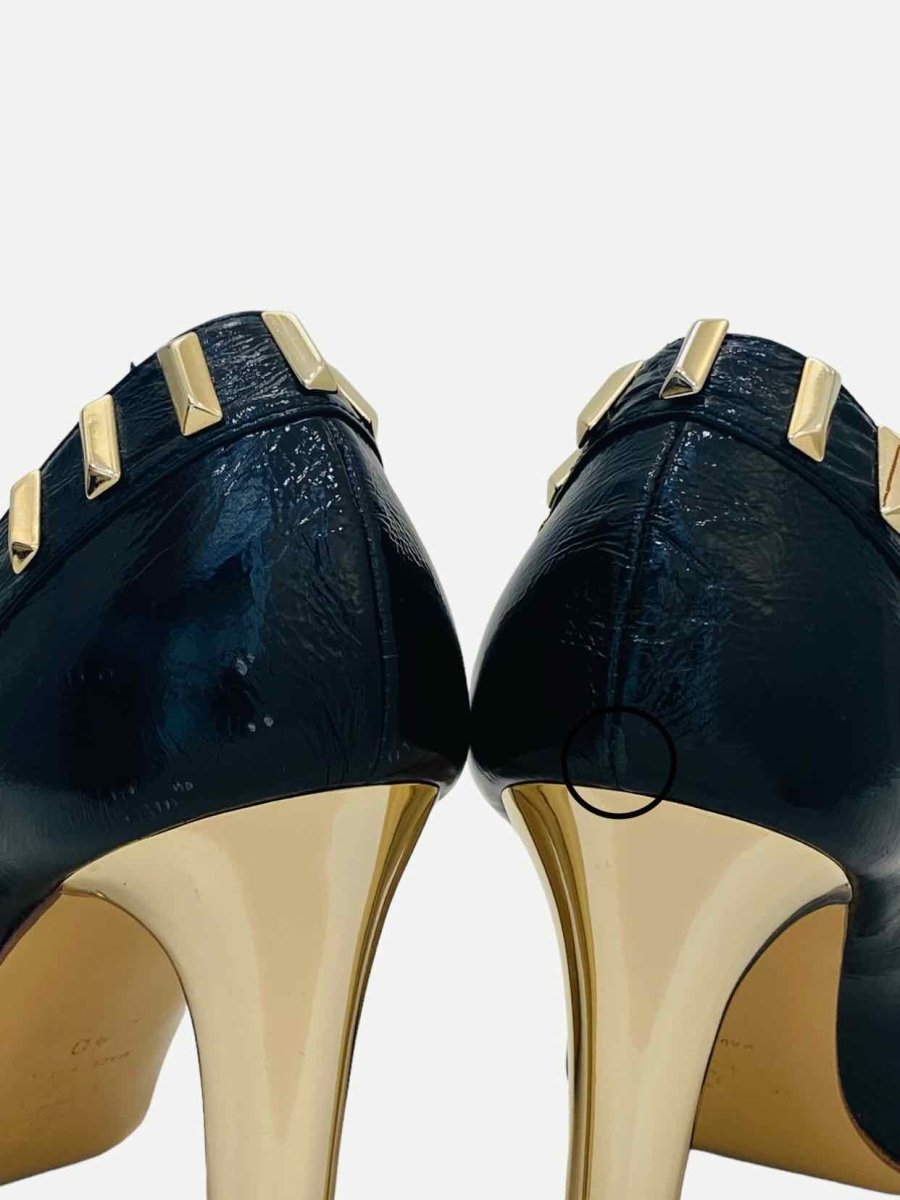 Pre - loved VERSACE Open Toe Black & Gold Pumps at Reems Closet