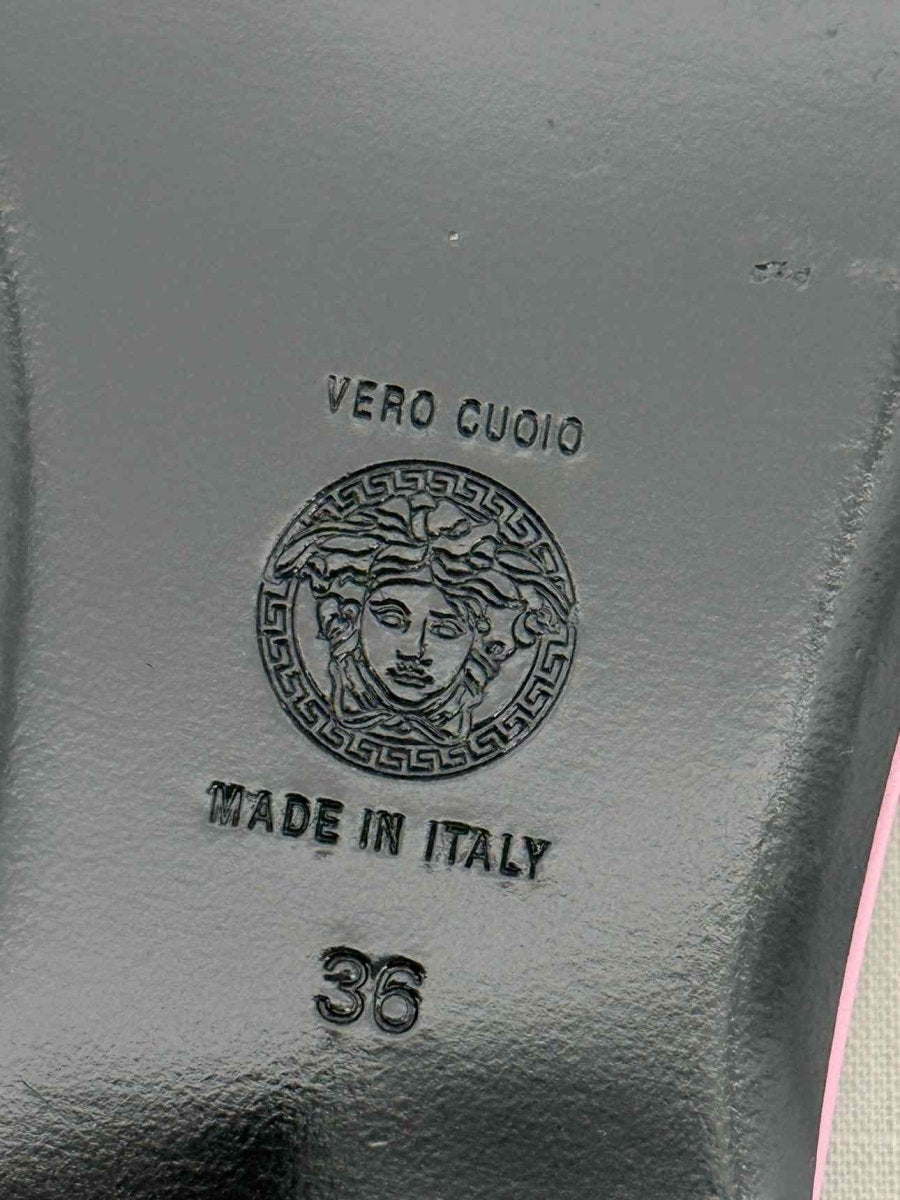 Pre - loved VERSACE Pink Medusa Medallion Size EU 36 Sandals at Reems Closet