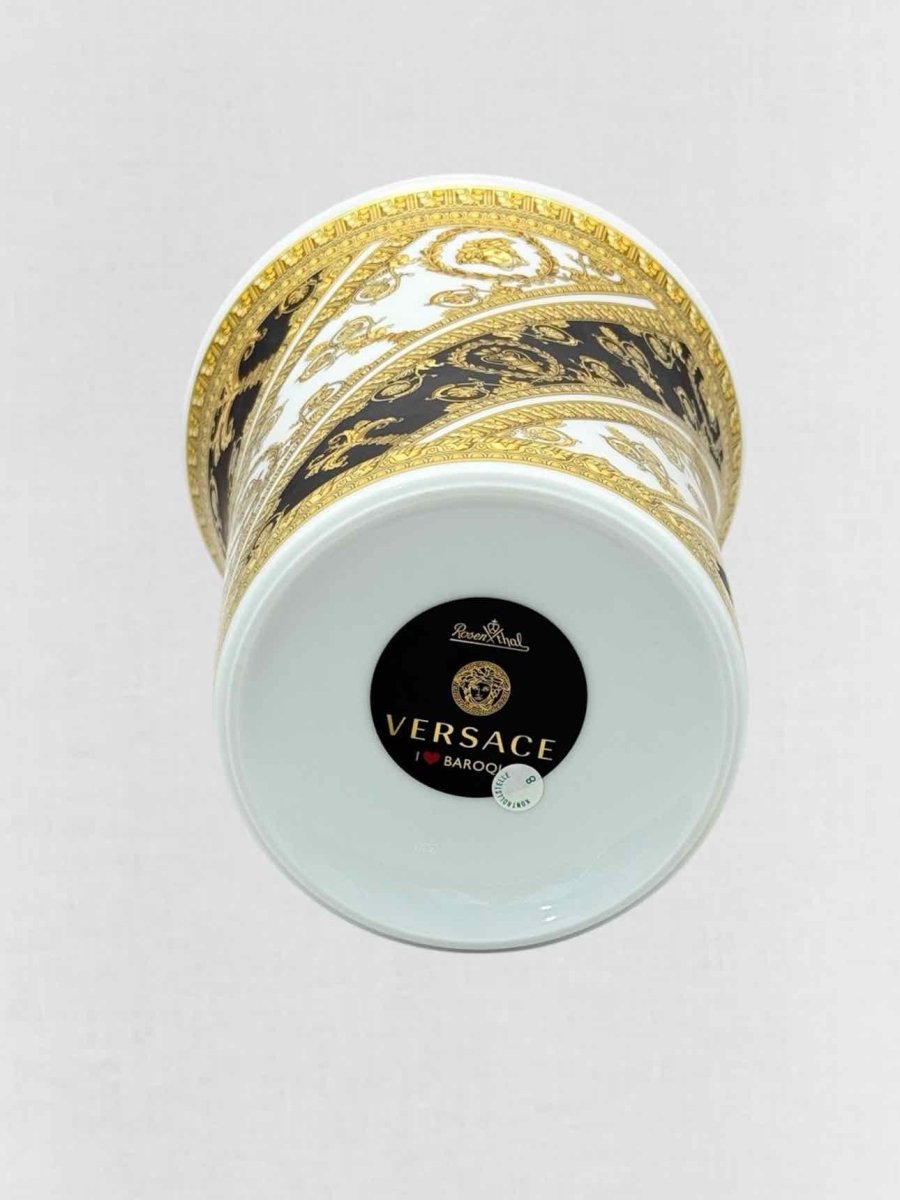 Pre - loved VERSACE ROSENTHAL Black, Gold & White Vase at Reems Closet