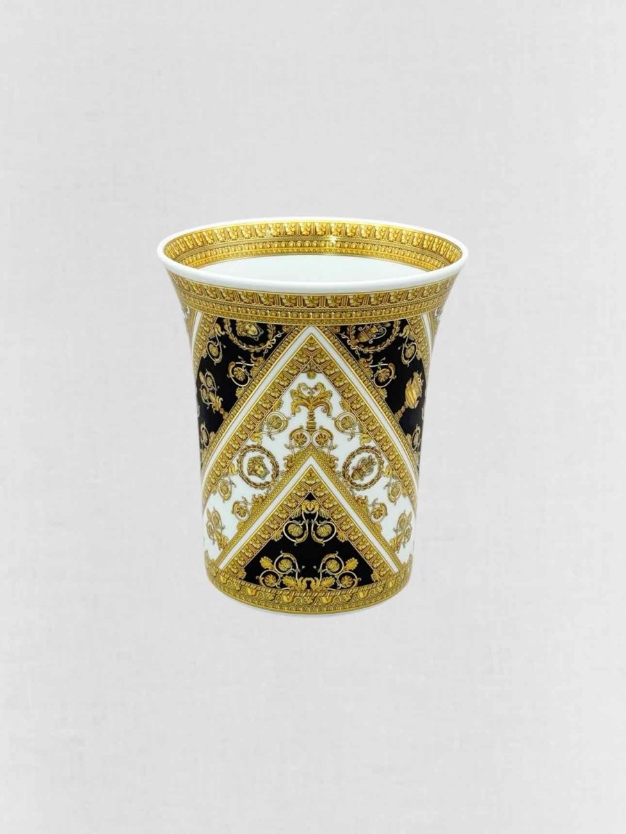 Pre - loved VERSACE ROSENTHAL Black, Gold & White Vase at Reems Closet