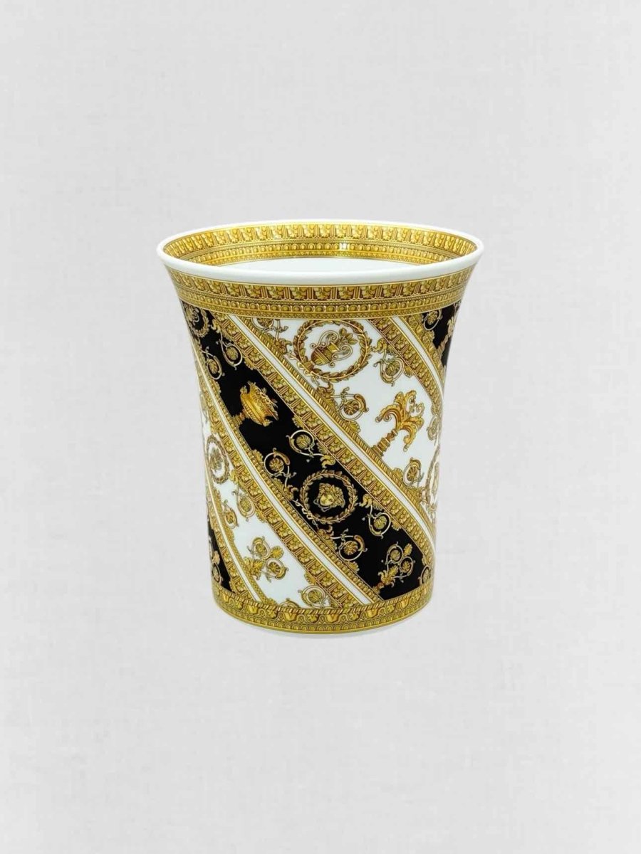 Pre - loved VERSACE ROSENTHAL Black, Gold & White Vase at Reems Closet