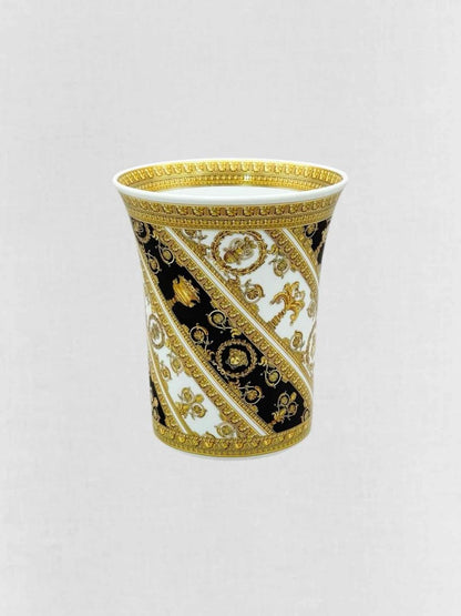 Pre - loved VERSACE ROSENTHAL Black, Gold & White Vase at Reems Closet