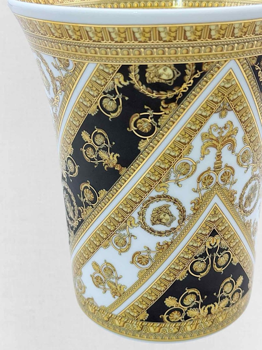 Pre - loved VERSACE ROSENTHAL Black, Gold & White Vase at Reems Closet