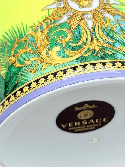 Pre - loved VERSACE ROSENTHAL Green & Gold Jungle Animal Vase at Reems Closet