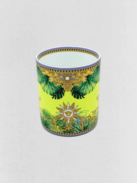 Pre - loved VERSACE ROSENTHAL Green & Gold Jungle Animal Vase at Reems Closet