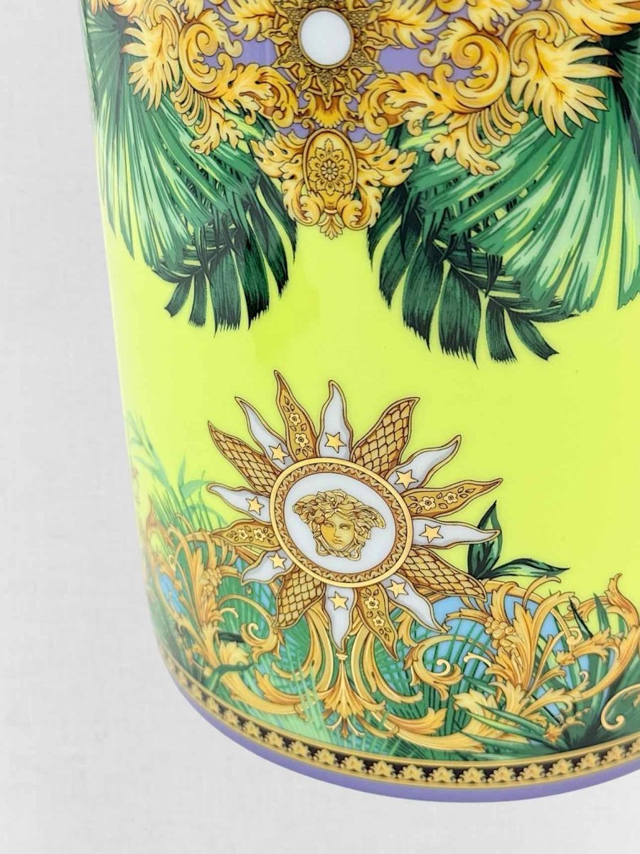 Pre - loved VERSACE ROSENTHAL Green & Gold Jungle Animal Vase at Reems Closet