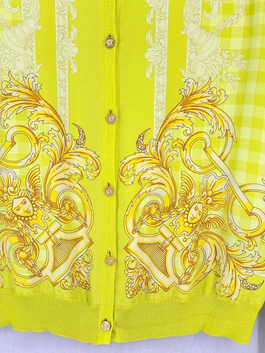 Pre-loved VERSACE Yellow Barocco Print Size US 6 Cardigan at Reems Closet