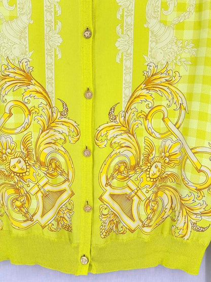 Pre-loved VERSACE Yellow Barocco Print Size US 6 Cardigan at Reems Closet