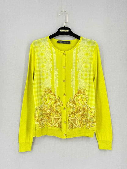 Pre-loved VERSACE Yellow Barocco Print Size US 6 Cardigan at Reems Closet