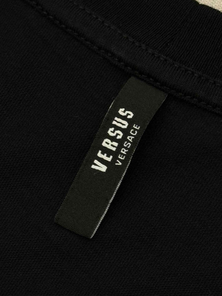 Pre - loved VERSUS VERSACE Black Logo Print Size Medium Short Dress at Reems Closet