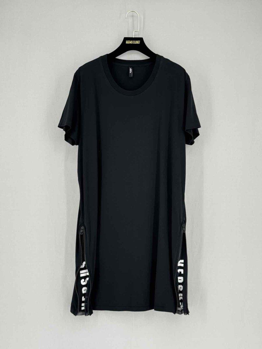 Pre - loved VERSUS VERSACE Black Logo Print Size Medium Short Dress at Reems Closet