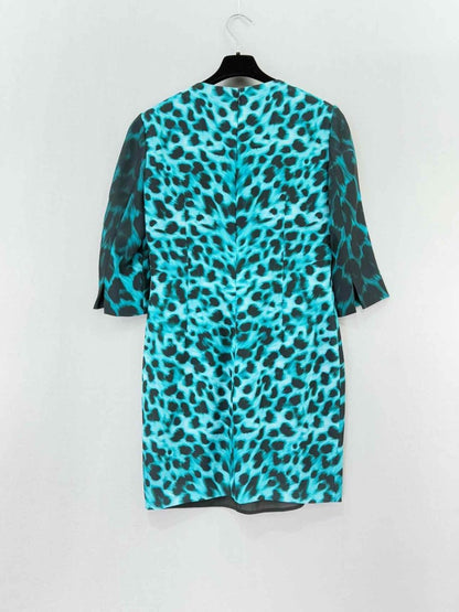 Pre - loved VERSUS VERSACE Sheath Blue & Black Leopard Short Dress at Reems Closet