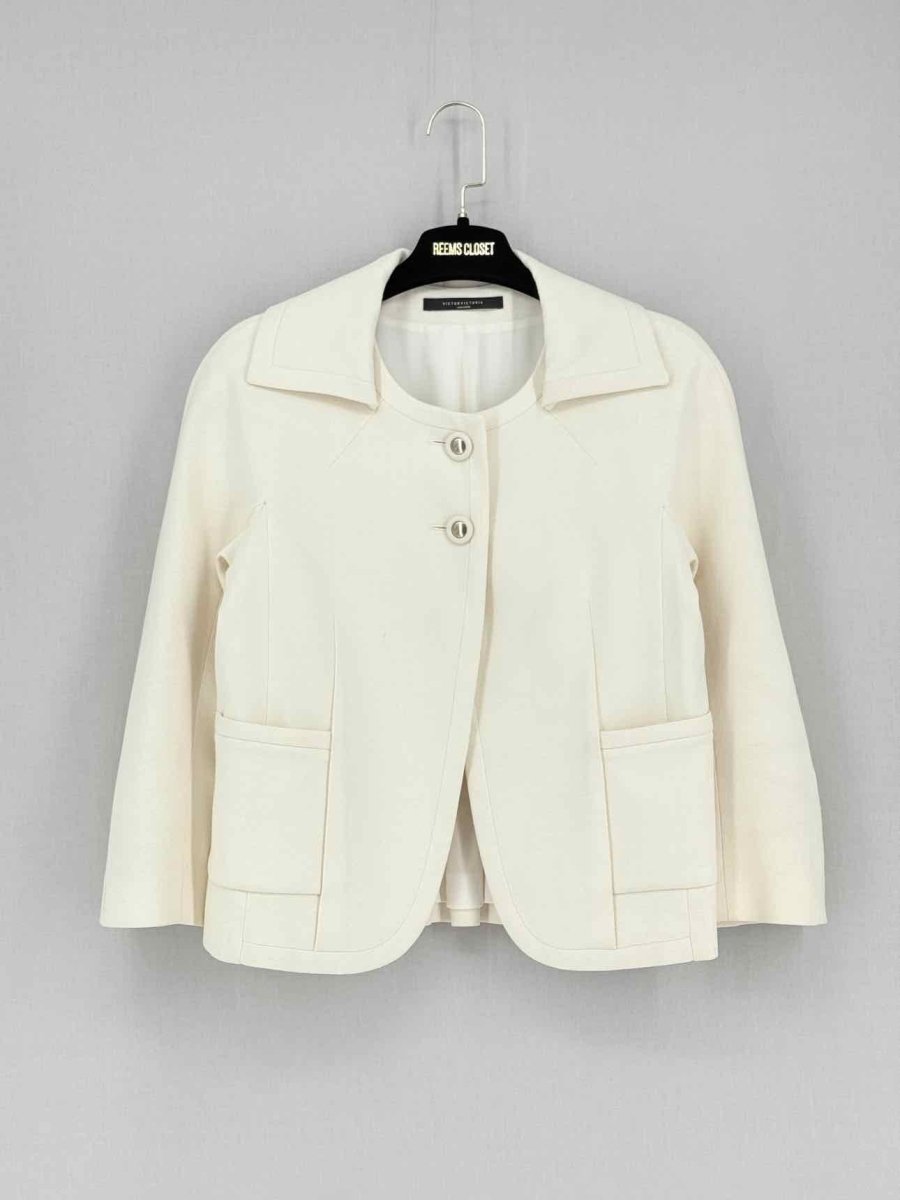 Pre - loved VICTOR VICTORIA Beige Size US 4 Jacket at Reems Closet