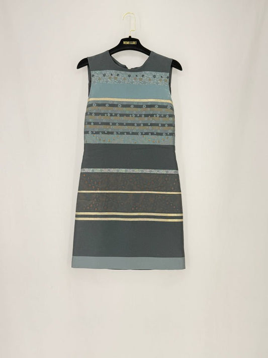 Pre - loved VICTORIA BECKHAM Jacquard Grey & Black Short Dress at Reems Closet