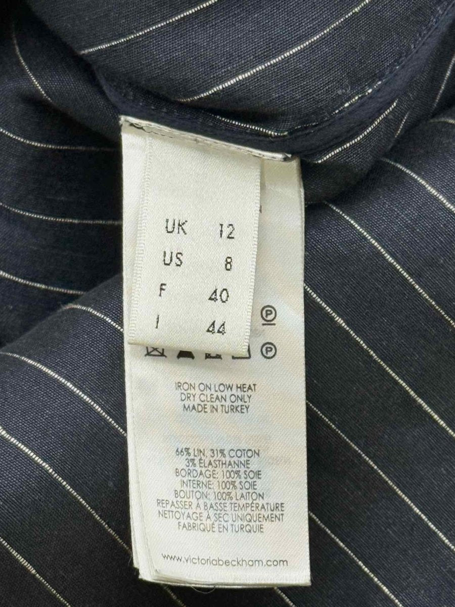 Pre - loved VICTORIA BECKHAM Navy & White Size US 8 Blouse at Reems Closet