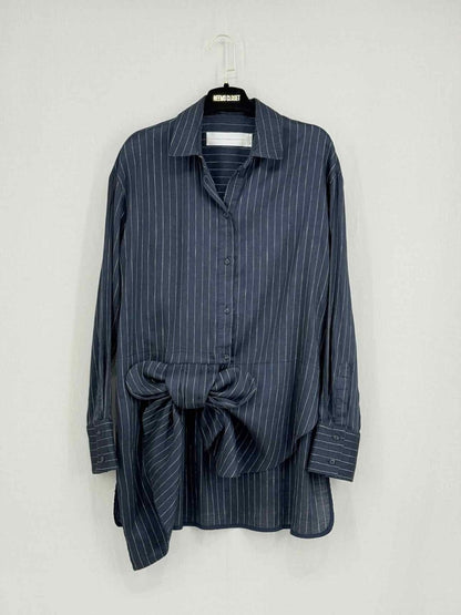 Pre - loved VICTORIA BECKHAM Navy & White Size US 8 Blouse at Reems Closet