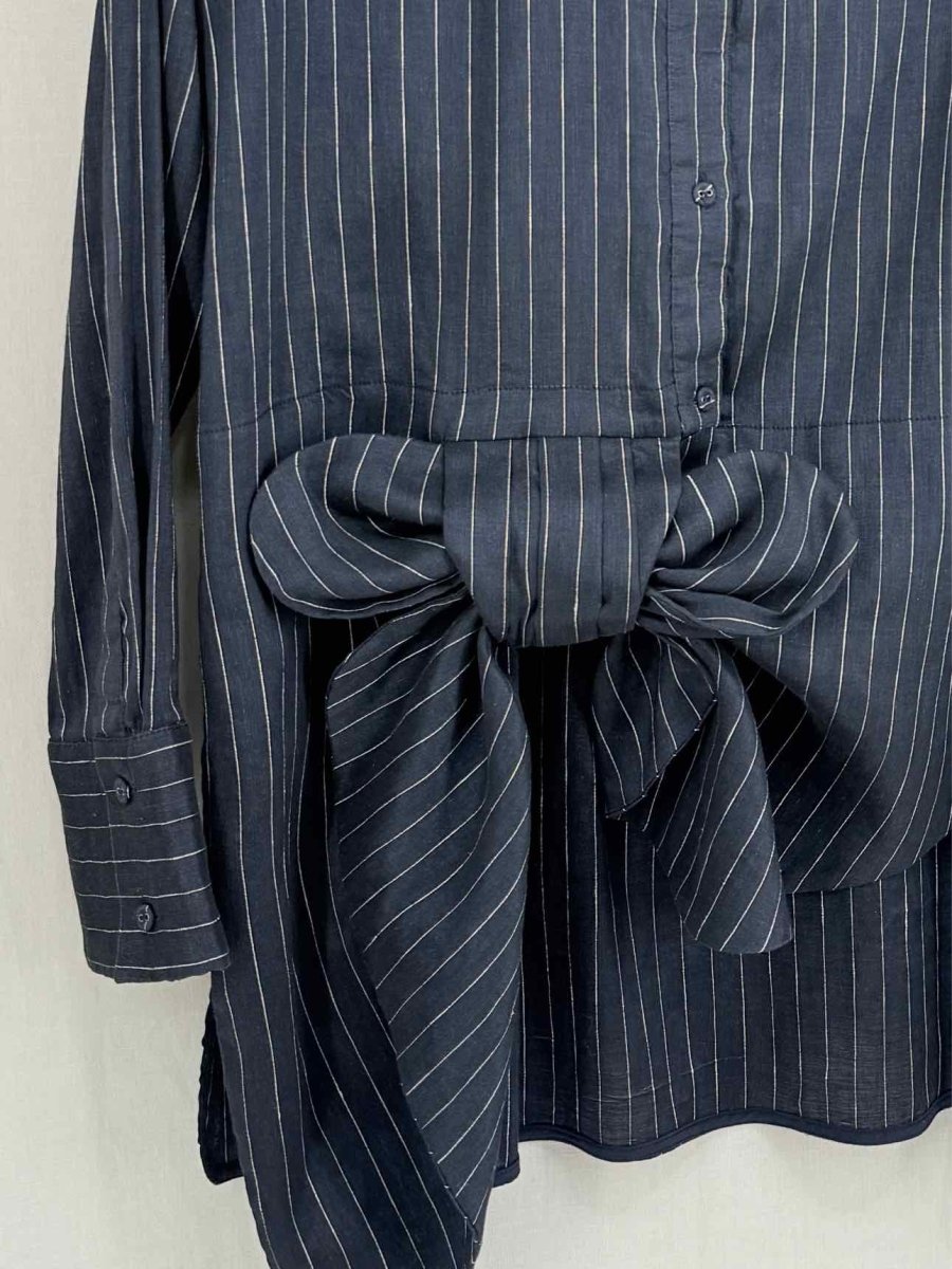 Pre - loved VICTORIA BECKHAM Navy & White Size US 8 Blouse at Reems Closet