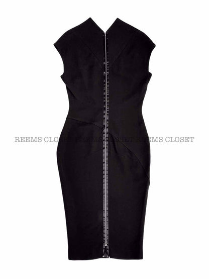 Pre - loved VICTORIA BECKHAM Sheath Black Midi Dress at Reems Closet