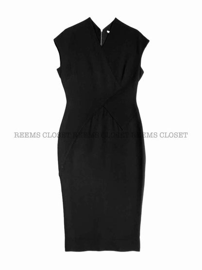 Pre - loved VICTORIA BECKHAM Sheath Black Midi Dress at Reems Closet