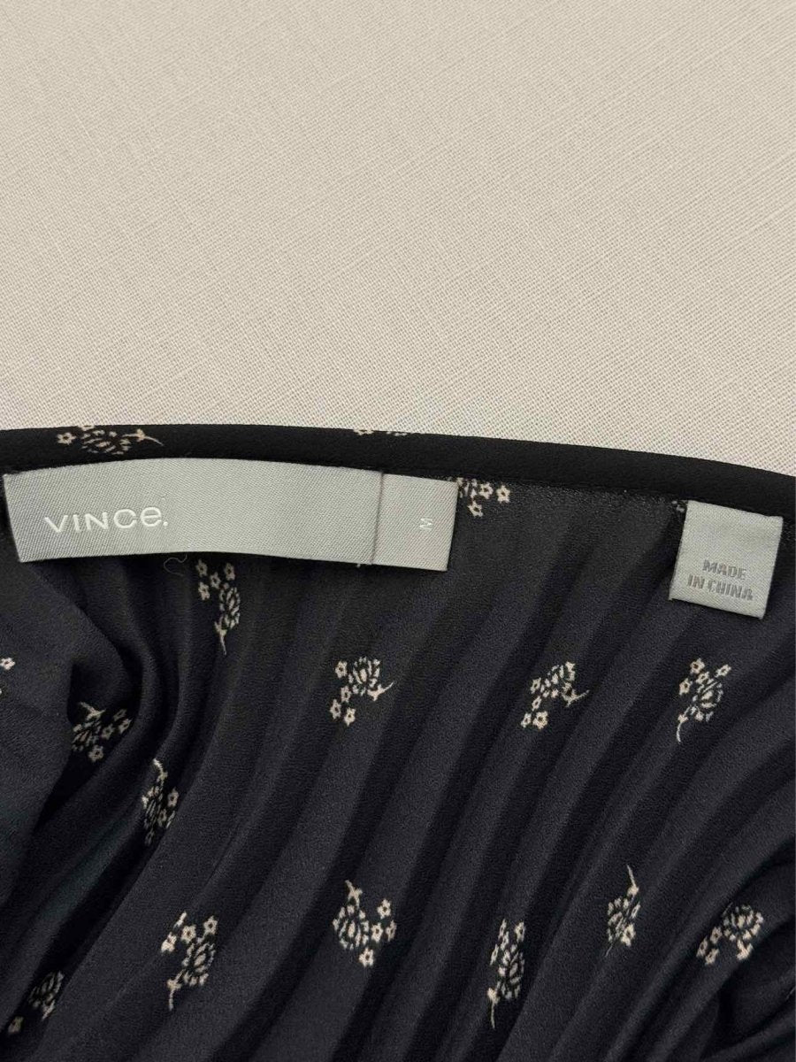 Pre - loved VINCE Black Floral Print Size Medium Midi Dress at Reems Closet