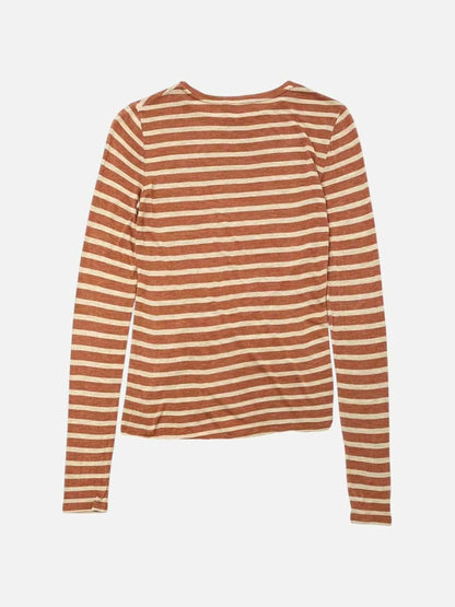 Pre - loved VINCE Longsleeved Brown & Beige Striped Top Small at Reems Closet