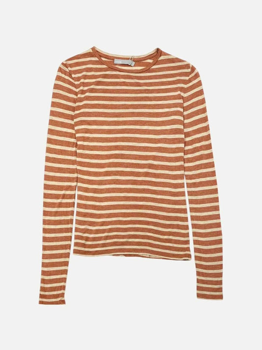 Pre - loved VINCE Longsleeved Brown & Beige Striped Top Small at Reems Closet