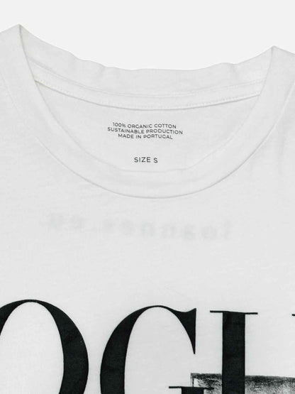 Pre - loved VOGUE Vanguard White w/ Black Print Size Small T-shirt at Reems Closet