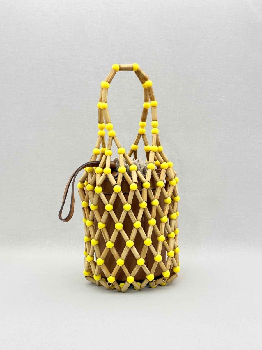 Pre-loved WAI WAI RIO Fefi Brown & Yellow Beaded Bucket Bag at Reems Closet