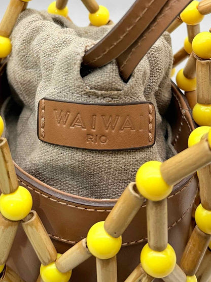 Pre-loved WAI WAI RIO Fefi Brown & Yellow Beaded Bucket Bag at Reems Closet