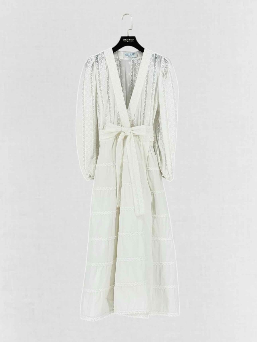 Pre - loved WAIMARI White Embroidered Size Small Midi Dress at Reems Closet