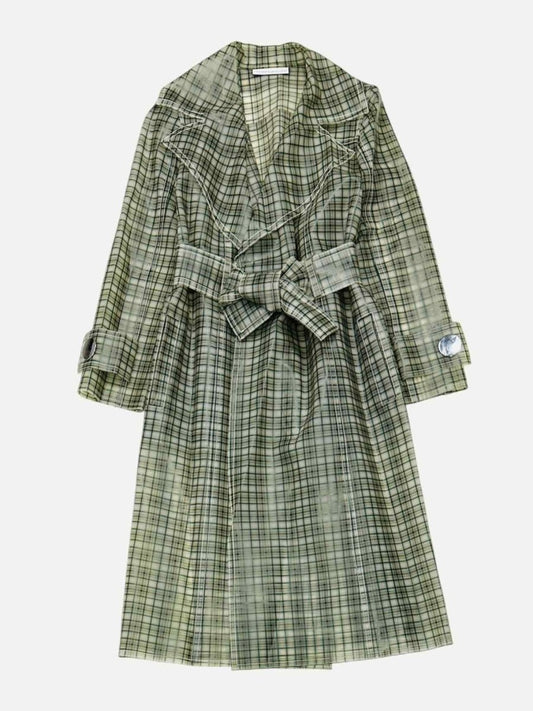 Pre - loved WANDA IN YLON Belted Green Checked Size Medium Coat at Reems Closet