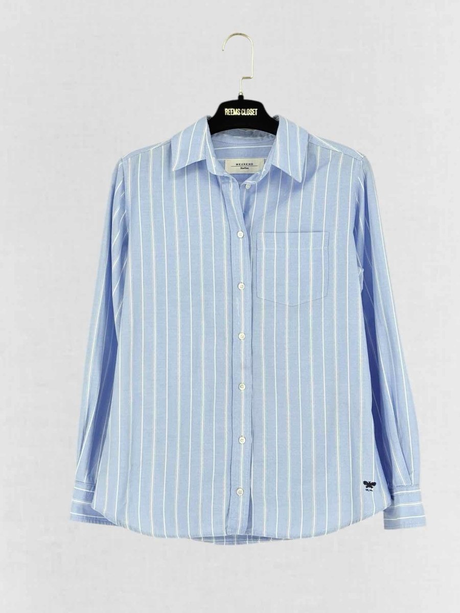 Pre - loved WEEKEND MAX MARA Blue & White Striped Size US 2 Shirt at Reems Closet