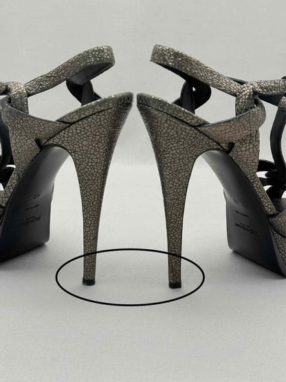 Pre-loved YSL Tribute Metallic Grey Size EU 40 Platform Sandals at Reems Closet