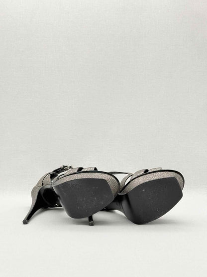 Pre-loved YSL Tribute Metallic Grey Size EU 40 Platform Sandals at Reems Closet