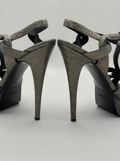 Pre-loved YSL Tribute Metallic Grey Size EU 40 Platform Sandals at Reems Closet