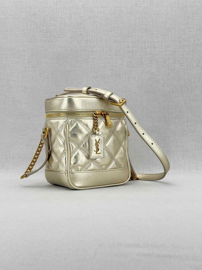 Pre - loved YVES SAINT LAURENT 80's Gold Quilted Vanity Case at Reems Closet