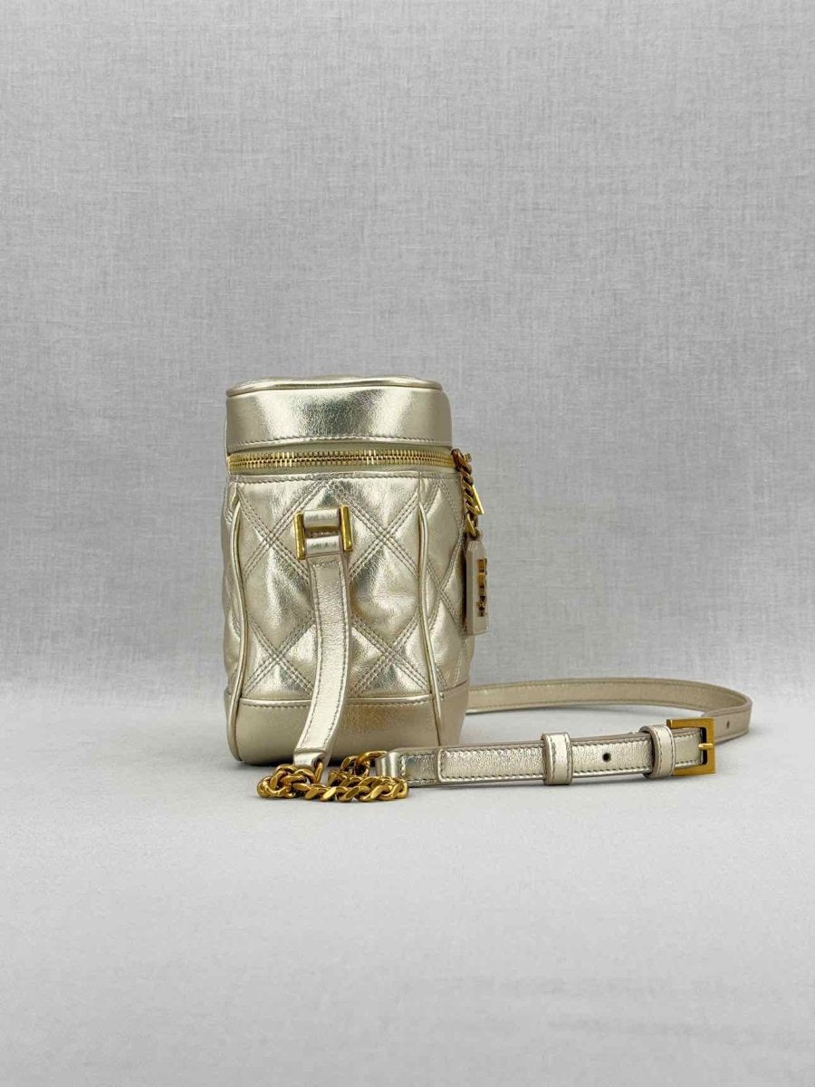 Pre - loved YVES SAINT LAURENT 80's Gold Quilted Vanity Case at Reems Closet