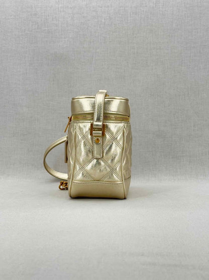 Pre - loved YVES SAINT LAURENT 80's Gold Quilted Vanity Case at Reems Closet