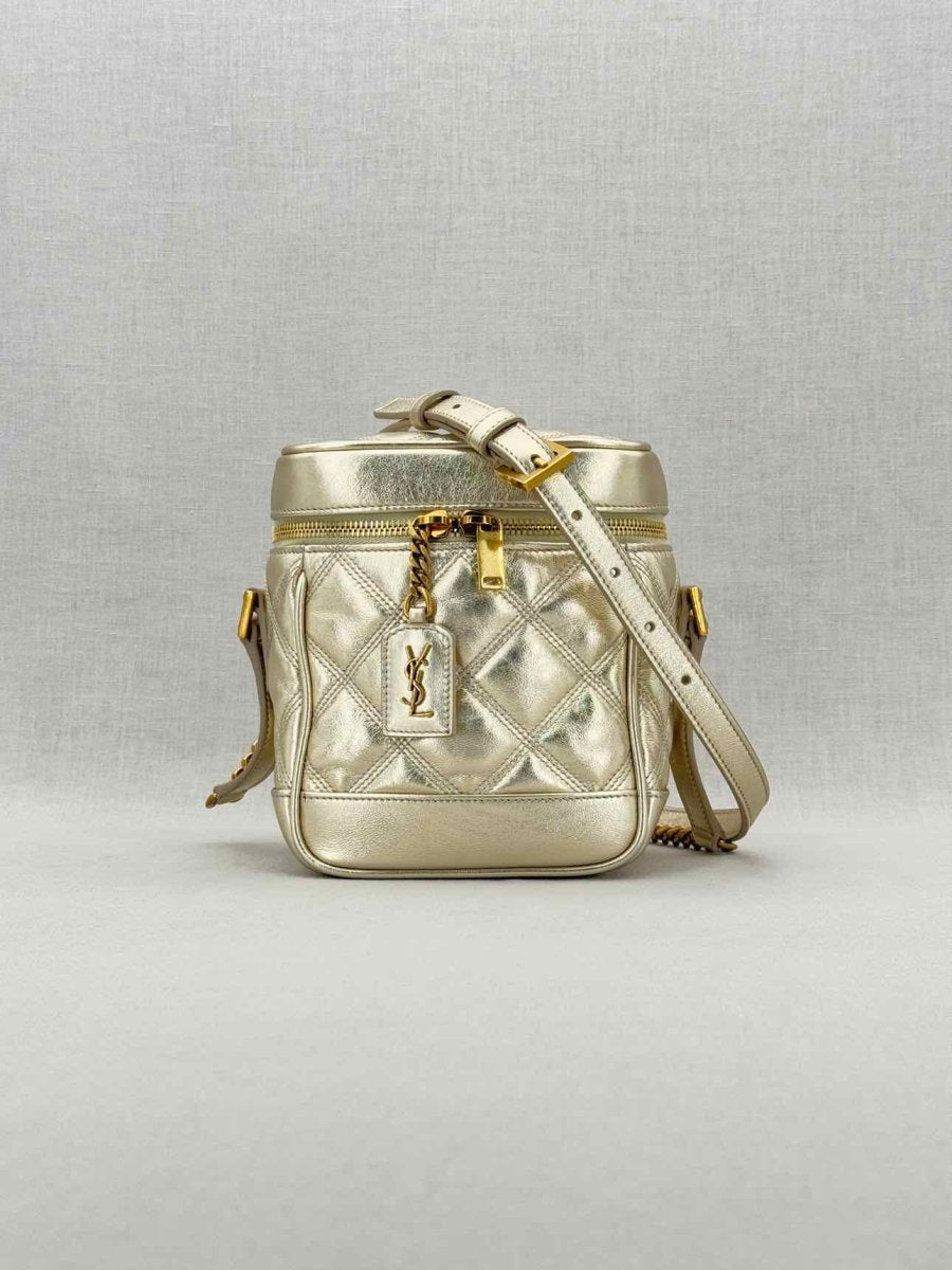 Pre - loved YVES SAINT LAURENT 80's Gold Quilted Vanity Case at Reems Closet