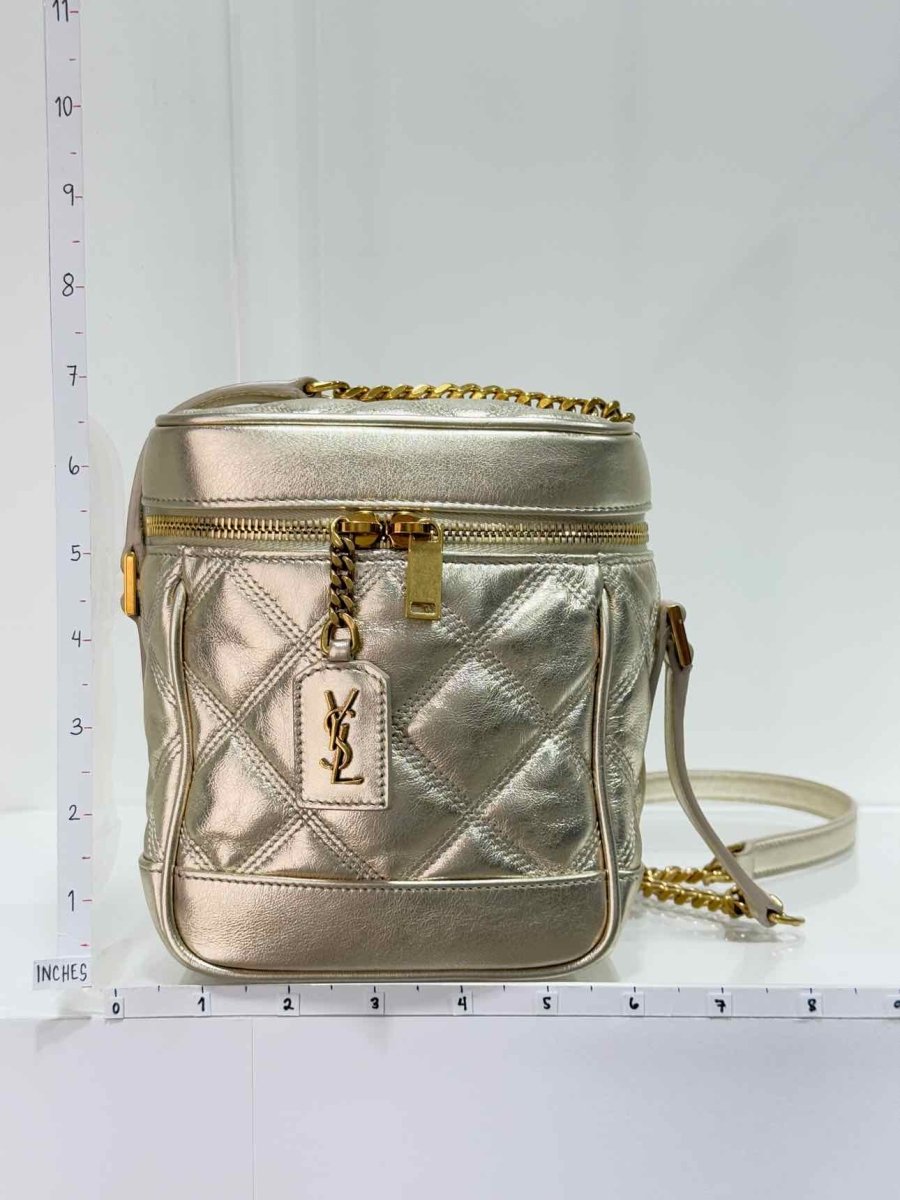 Pre - loved YVES SAINT LAURENT 80's Gold Quilted Vanity Case at Reems Closet