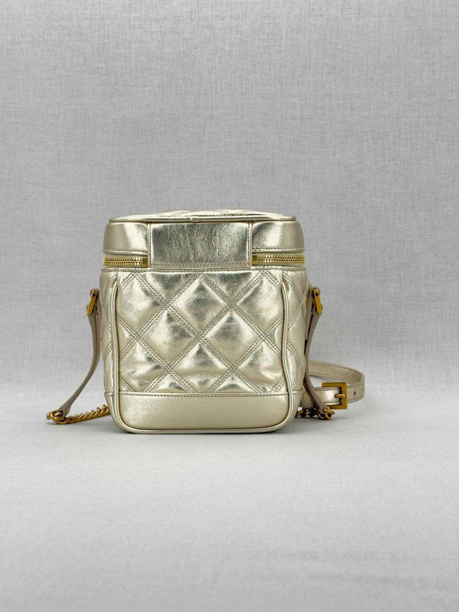 Pre - loved YVES SAINT LAURENT 80's Gold Quilted Vanity Case at Reems Closet