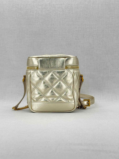 Pre - loved YVES SAINT LAURENT 80's Gold Quilted Vanity Case at Reems Closet