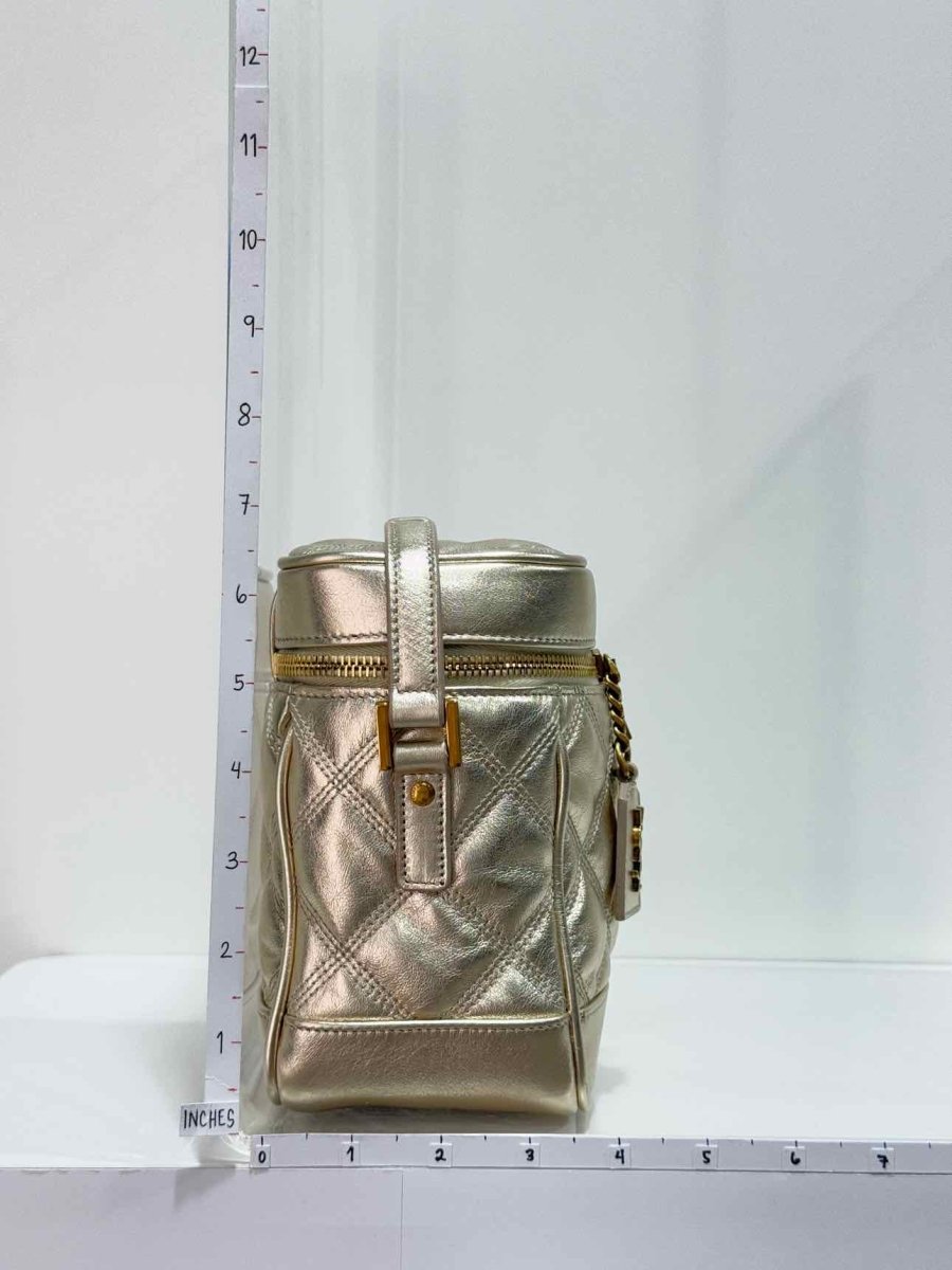 Pre - loved YVES SAINT LAURENT 80's Gold Quilted Vanity Case at Reems Closet
