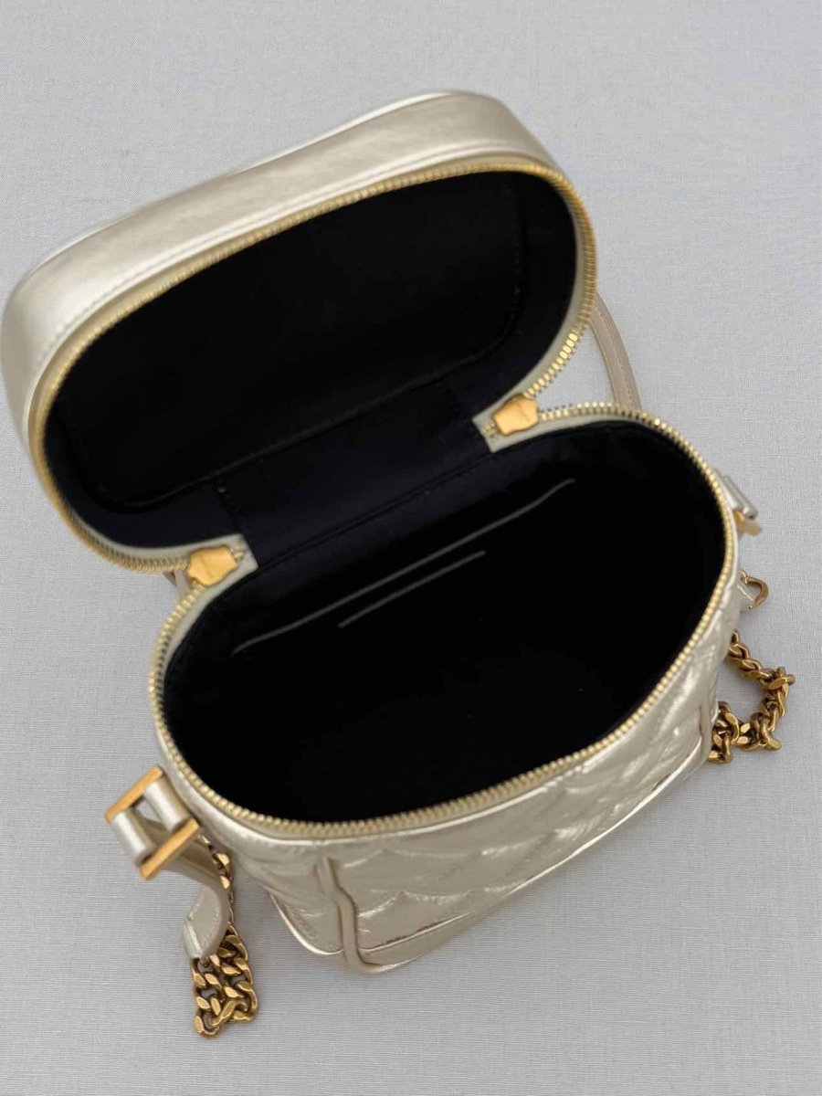 Pre - loved YVES SAINT LAURENT 80's Gold Quilted Vanity Case at Reems Closet