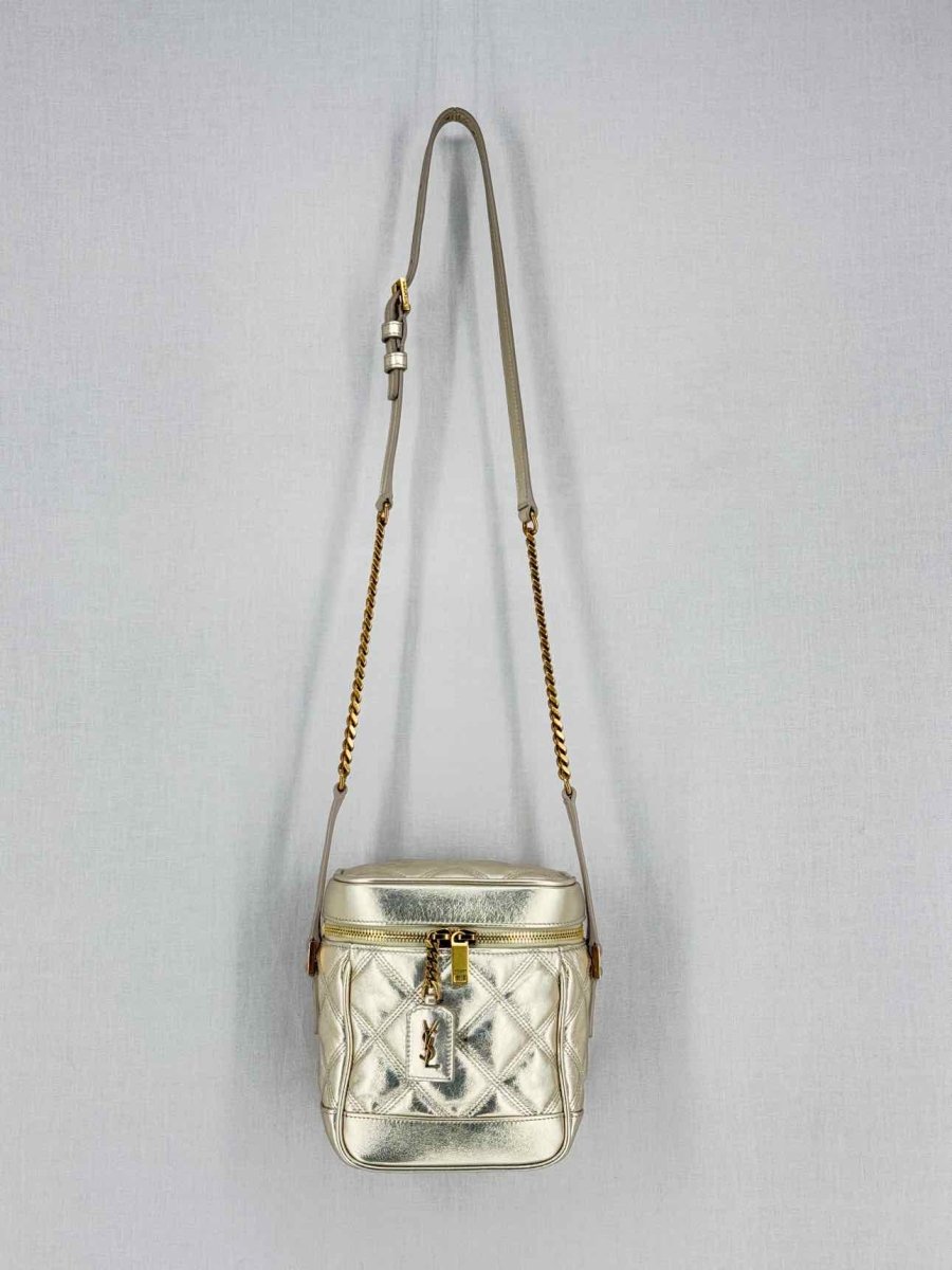 Pre - loved YVES SAINT LAURENT 80's Gold Quilted Vanity Case at Reems Closet